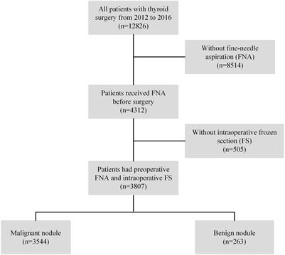 Combined fine-needle aspiration and selective intraoperative frozen section to optimize prediction of malignant thyroid nodules: A retrospective cohort study of more than 3000 patients